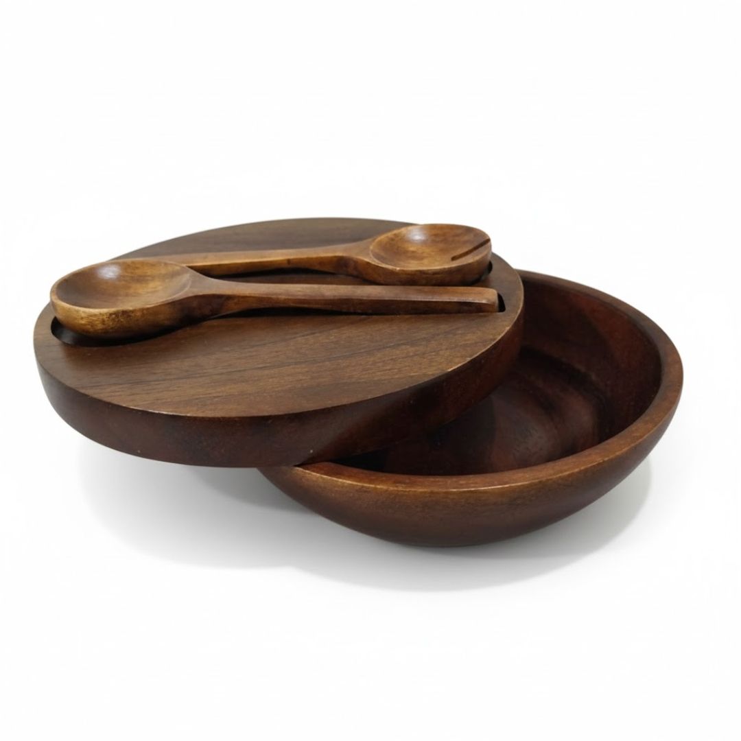 Mango Wood Bowl with Lid & Ladles